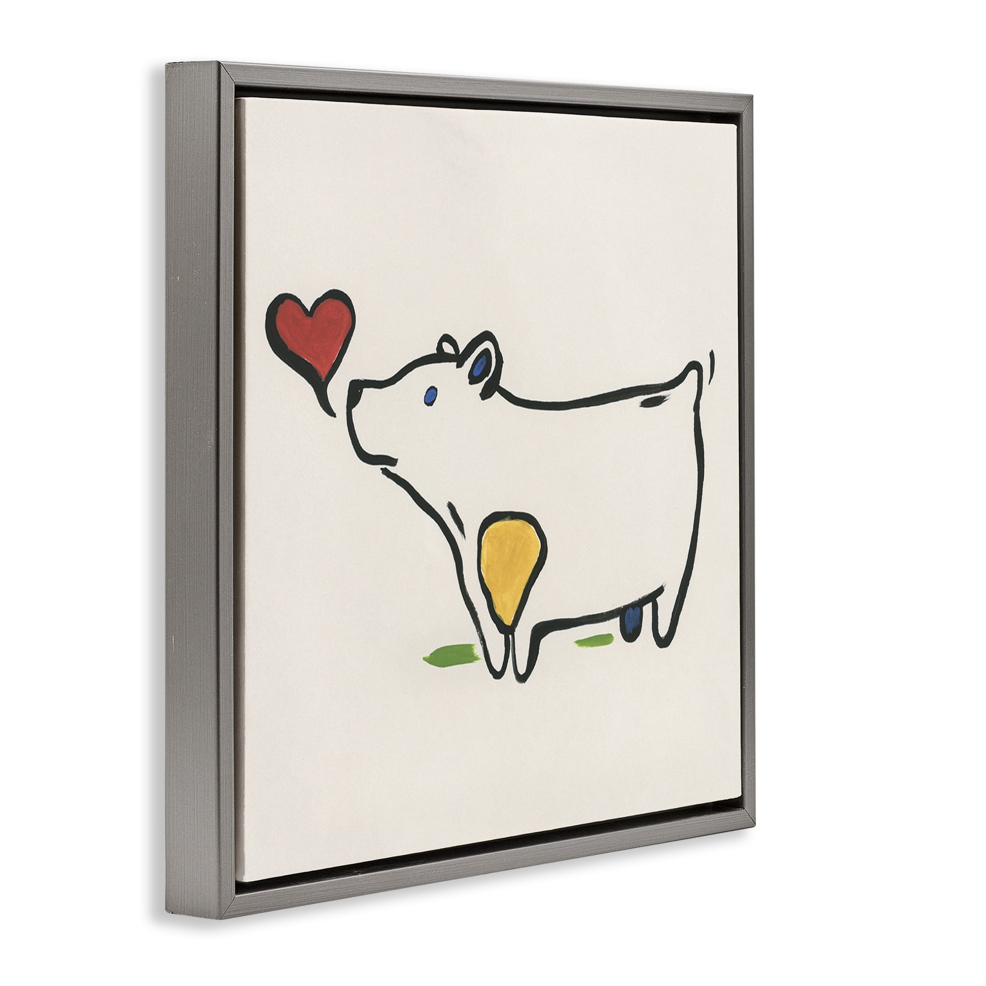 Stupell Industries Bear & Heart Doodle Animals Painting Gray Floater Framed Canvas Art Print Wall Art, 18 x 18
