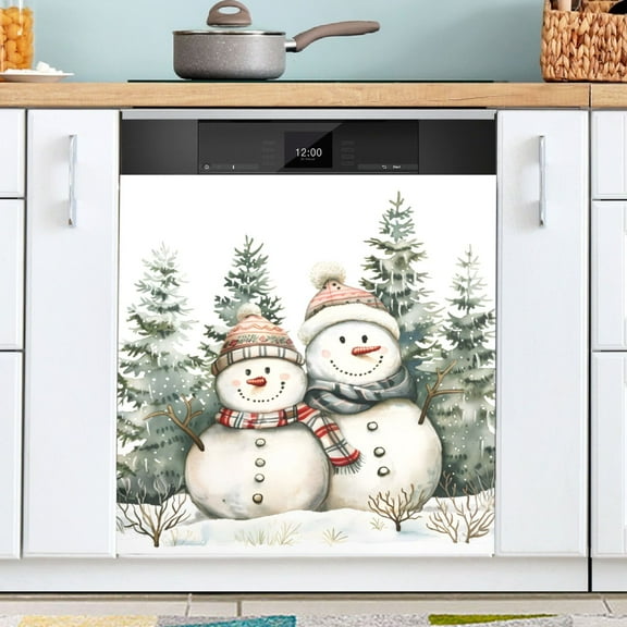 Ryvnso Christmas Snowman Trees Dishwasher Magnetic Refrigerator Magnet Cover Kitchen Home Decorative 23"x26"