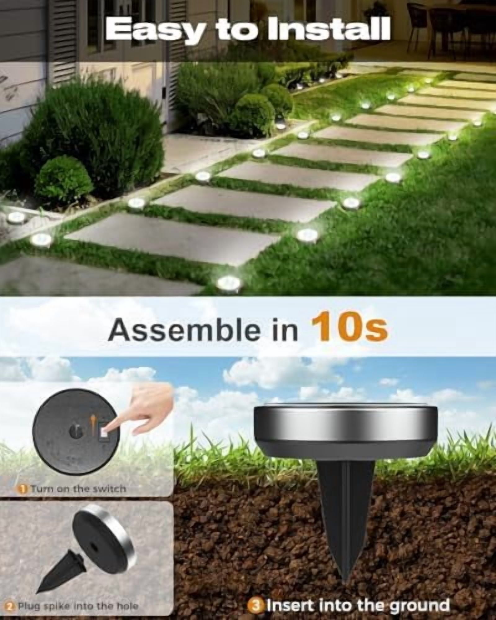 BTFARM Solar Lights Outdoor, 2 Pack 8 Led Solar Ground Lights Ip65 Waterproof Flat Solar Disc Light, Pathway Lights for Garden Lawn Patio Yard Path Landscape, Cool White
