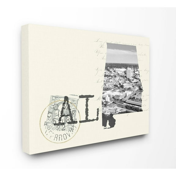 The Stupell Home Decor Alabama Black and White Photograph on Cream Paper Postcard Canvas Wall Art