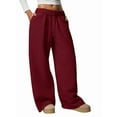 thumbnail image 3 of Women'S Wide Leg Sweatpants Baggy Drawstring High Waisted Joggers Lounge Sweat Pants with Pockets Red XS, 3 of 9
