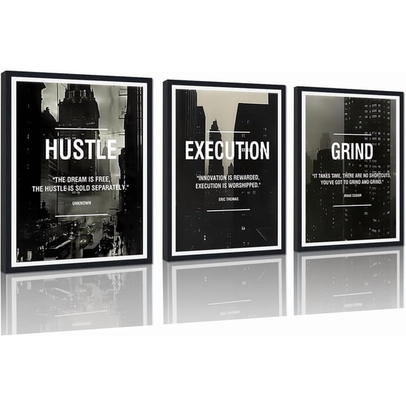 FCCUYE Successful Quotes Canvas Wall Art 3 Pieces Focus Believe Discipline Inspirational Print Posters for Office Wall Decor Framed Ready to Hang-20”W x 28”Hx3pcs