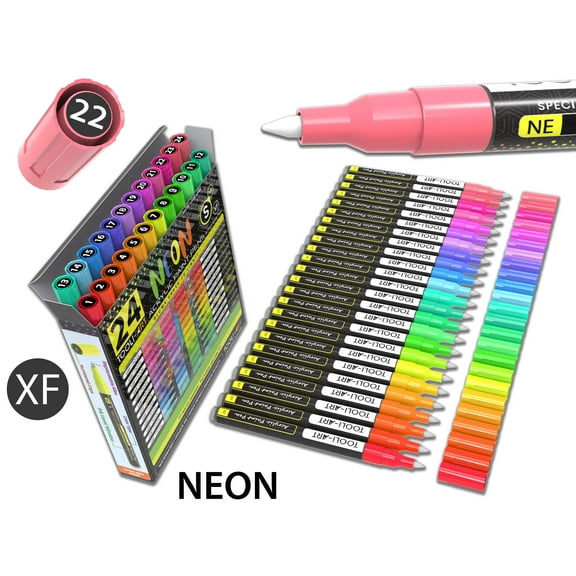 24 Neon Fluorescent Acrylic Paint Pens Markers Set 0.7mm (EXTRA FINE)