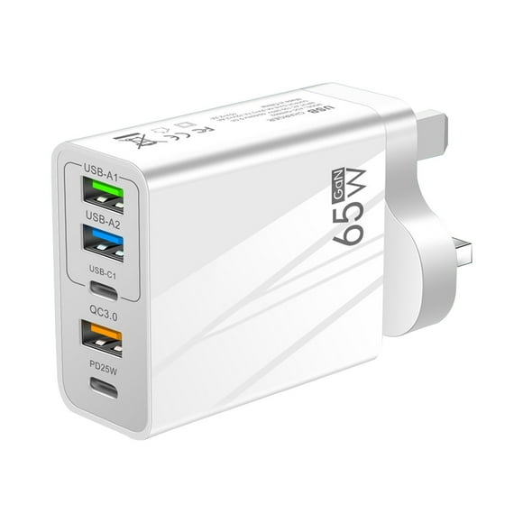 65W Multi-Port Travel Charger - Type-C PD+3USB, Auto-Optimized Charging, Universal for Phones/Tablets