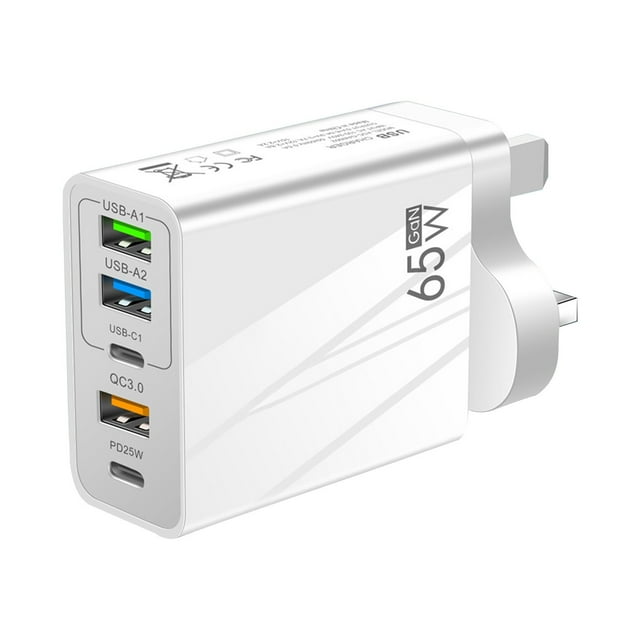 65W Fast Travel Charger with Type C PD and Triple USB Ports for High Speed Mobile Device Charging
