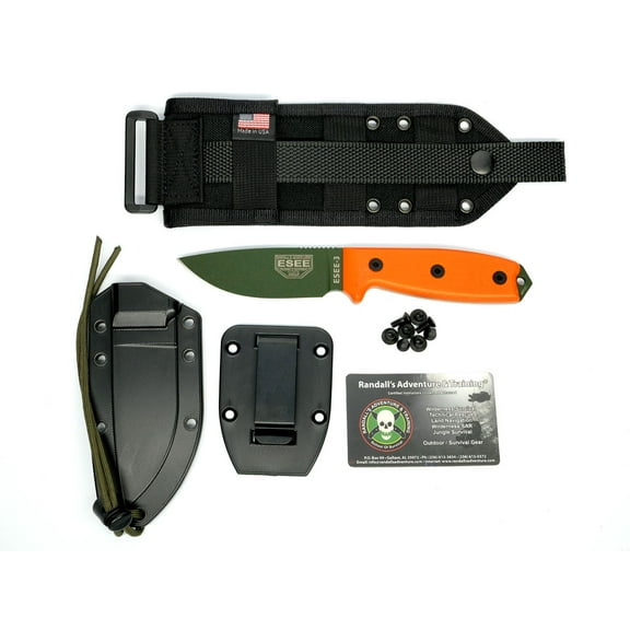 ESEE Knives 3P-MB-OD Green Full-Tang Fixed Blade Knife Orange G10 w/ Black MOLLE Sheath