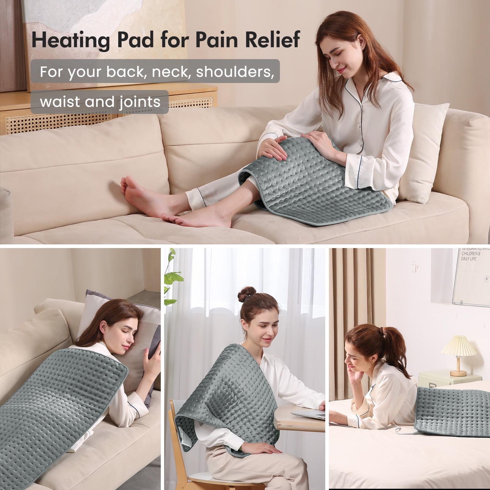 MARNUR Heating Pad for Full Body, 18''x33'' Extra Large with 2 Hours Timer, Gray