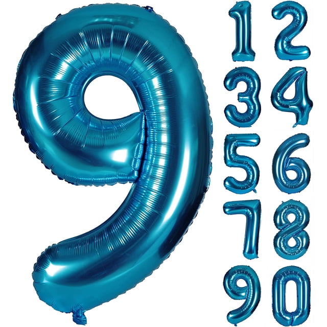 40 Inch Blue Numbers 0-9 Birthday Party Decorations Helium Foil Mylar Number Balloon Digital 9