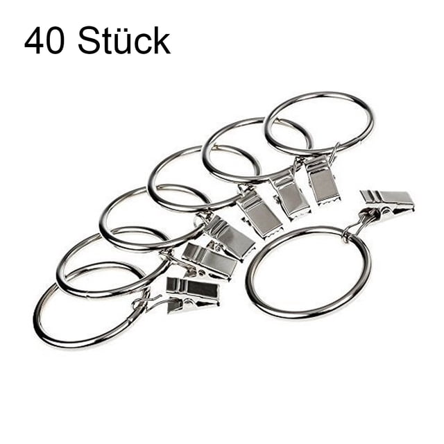40 paquetes de anillos metálicos para colgar anillos de jardín con clip para cortinas, anillos para colgar con clip (plata)