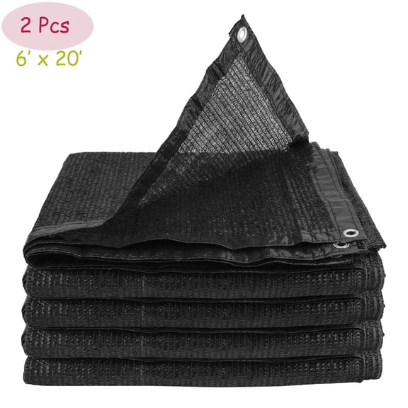Keylever 2 Pcs 60% Sunblock Shade Cloth With Grommets, Garden Patio Plants Outdoor Shade Cover 6' x 20', Black