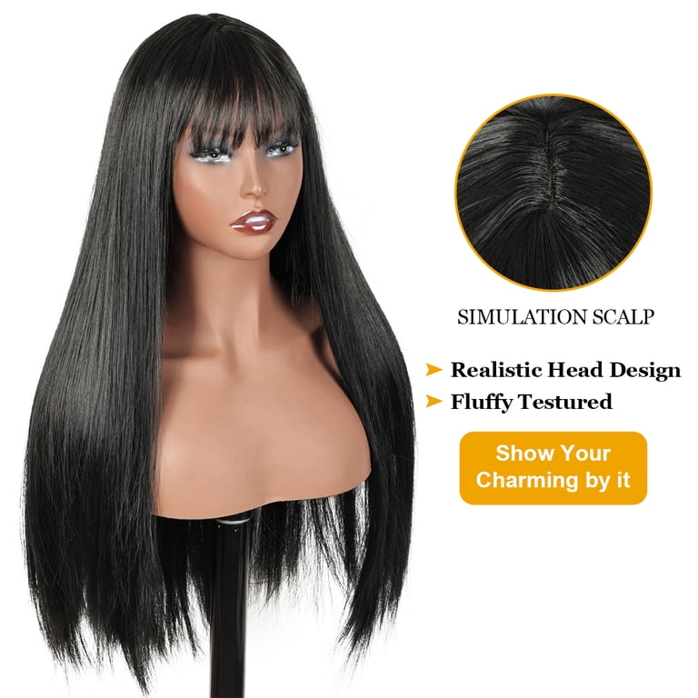?TIIA 24” HUMAN JET BLACK STRAIGHT BANG WIG *NEW*