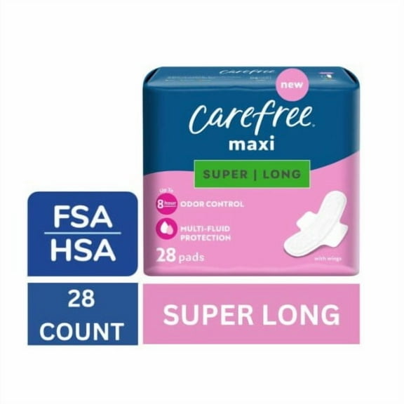 Pack of 2 - Carefree Maxi Pads with Wings Super Absorbency Unscented 28 count Packaging May Vary