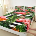 thumbnail image 3 of jejeloiu Pink Flamingo Twin Sheet Sets,Tropical Botanical Tree Twin Fitted Sheet,White Black Stripes Flat Sheet,Breathable Home Decor,3 Pieces, 3 of 7