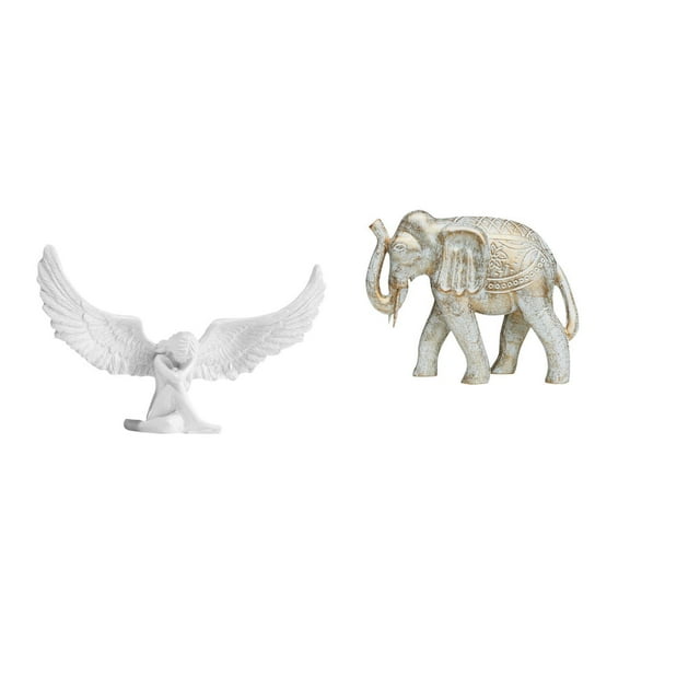 Figura De Ala De ángel De Resina Y Escultura De Elefante De Madera Tallada A Mano Para Oficina, Inauguración De La Casa, Estantería, Pasillo, Escritorio, Decoración De Año Nuevo Y Navidad.