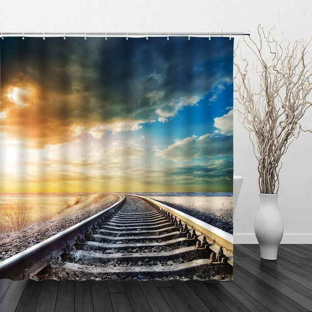 SPXUBZ Train Track Railway Shower Curtain Horizon Wilderness Nature