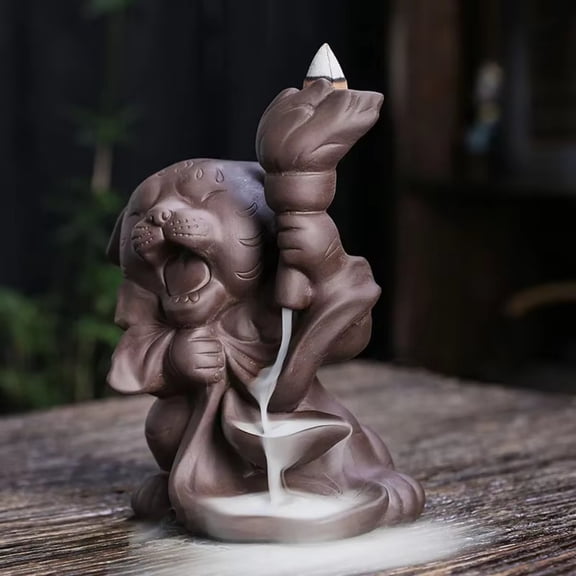 1pc Handmade Purple Clay Incense Burner with Tiger Design and Backflow Function for Home Decor and Aromatherapy (Without Incense）