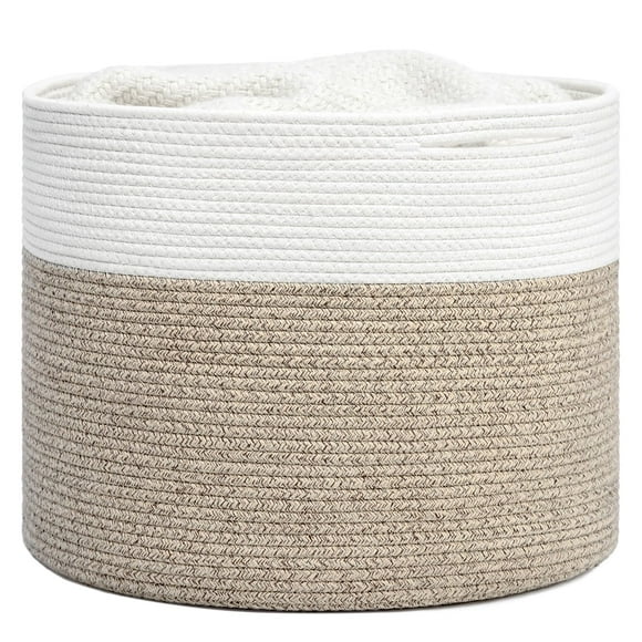Goodpick Woven Rope Basket 15.8 x 13.8 inches Toy Storage Basket for Organizing Blanket Basket Living Room Cloth Basket Storage Bin for Playroom Shoe Basket Organizer