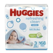HUGGIES Refreshing Clean Baby Wipes, Disposable Soft Pack (3-Pack, 168 Sheets Total), Scented, Alcohol-free, Hypoallergenic