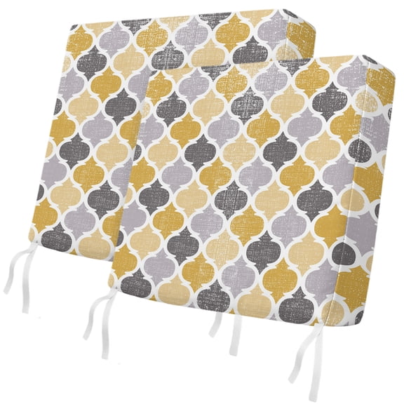 Outdoor Patio Cushion Covers 2 Pack Yellow Gray Moroccan Pattern Chair Pads Slipcovers with Ties & Zipper Waterproof Retro Geometric Style Seat Cushion Covers for Outdoor Couch Sofa 20x18 Inch