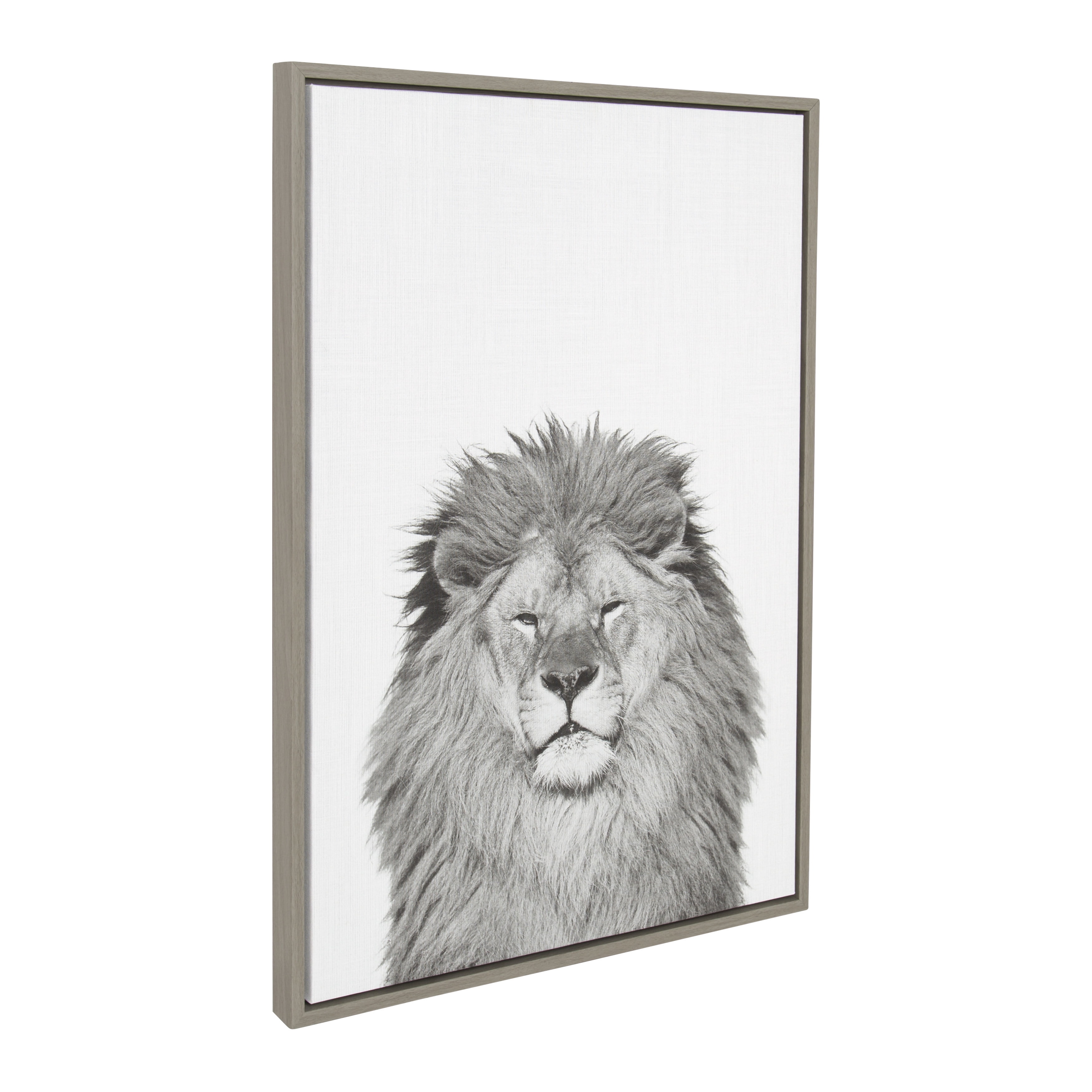 Kate and Laurel Sylvie Lion Animal Print Black and White Portrait Framed Canvas Wall Art by Simon Te Tai, 23x33 Gray