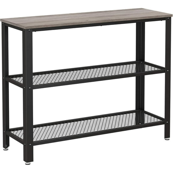 REKHH 40" Industrial Console Table, 3 Tier Entryway Table with Storage Shelf, Narrow Sofa Table for Living Room, Hallway, Entrance Hall, Corridor, Bedroom, Greige and Black
