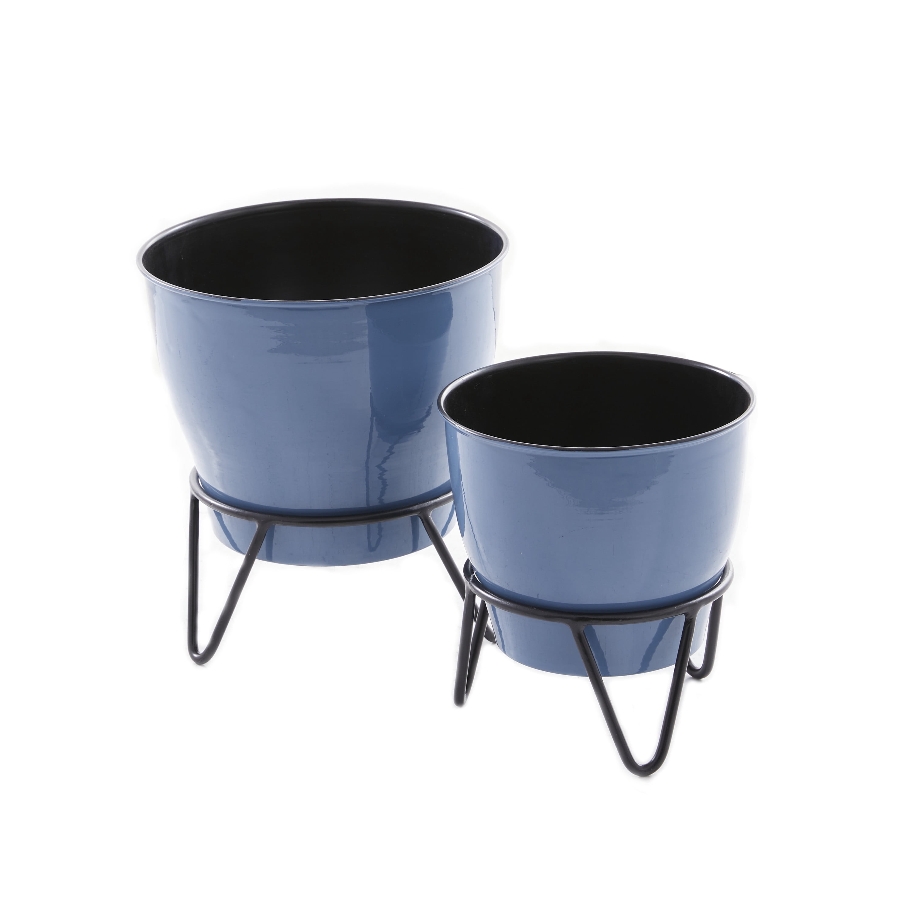 DecMode 11", 9"H Blue Metal Planter (2 Count)