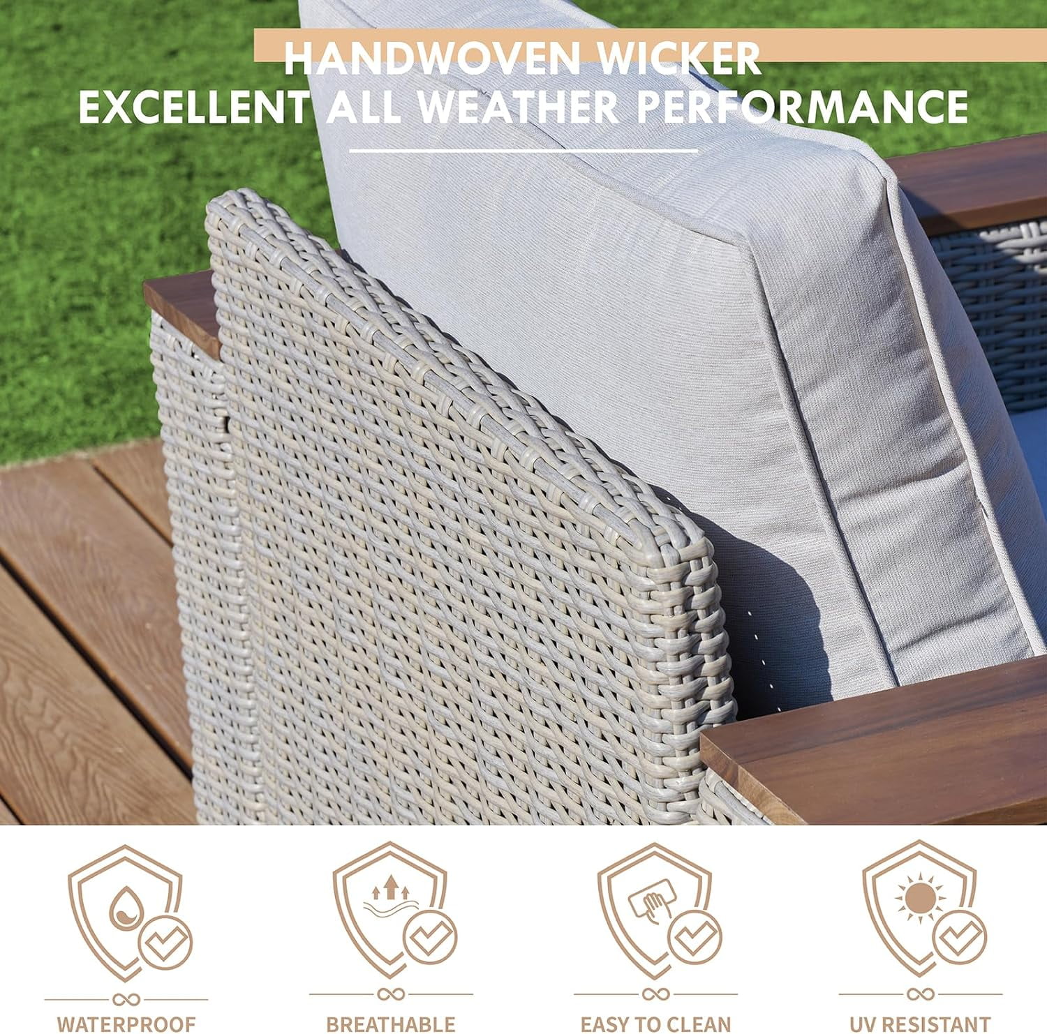 Jocisland Patio Furniture Set, 4 Piece Modular Rattan Outdoor Sectional Set with Washable Cushions, 2 Loveseats for Lawn Deck Backyard Garden, Beige