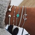 thumbnail image 2 of Juego de 5 pulseras de mano de luna plateada con pulsera de cadena de mano de turquesa y cuentas para mujeres y niñas Rojo Verde MX-0133787FYD, 2 of 5