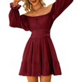 thumbnail image 5 of Sundress Women's Long Sleeve Square Neck Frilled Backless Slim Mid Length Chiffon Dress, 5 of 8