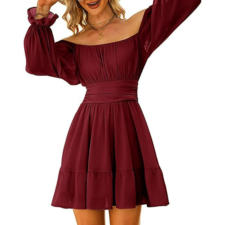 Sundress Women's Long Sleeve Square Neck Frilled Backless Slim Mid Length Chiffon Dress - Walmart.com Sundress Women's Long Sleeve Square Neck Frilled Backless Slim Mid Length Chiffon Dress - Walmart.com