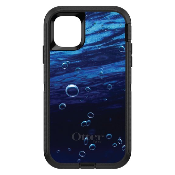 DistinctInk OtterBox Defender Custom Case for Apple iPhone 15 (6.1" Screen) - Water Bubbles Blue - Slim Profile Design