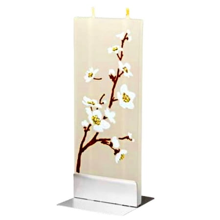 Flat Havdalah Candle - Flatyz Handmade Lithuanian Twin Wick Unscented Thin Flat Candle- White Flower Tree