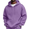 thumbnail image 2 of Men's Classic Solid Fleece Pullover Hoodie, Drawstring Hooded Sweatshirt with Kangaroo Pocket, for Fall Winter Daily Casual Wear Purple XL, 2 of 6