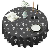 Halloween Skull and Bone Pattern Round Tablecloth 60"x60",Wrinkle Wipeable Table Cloth for Kitchen Dining Room Picnic Patio Party