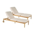 thumbnail image 2 of Olurrisa Outdoor Acacia Wood Chaise Lounge Set of 2 with Wheels, Beige Cushion & Light Teak Frame for Patio Poolside, 2 of 8