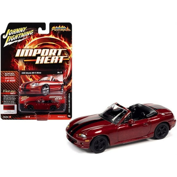 1999 Mazda MX5 Miata, Burgundy - Johnny Lightning JLSP111-24B - 1/64 scale Diecast Model Toy Car