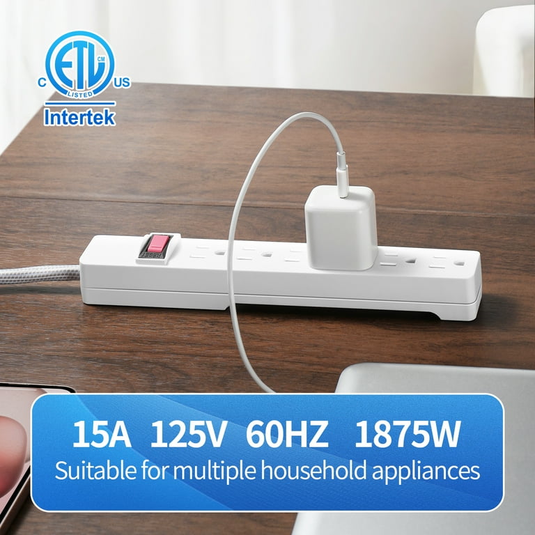 Hyper Tough Indoor 6-Outlet Power Strip with 8ft Braided