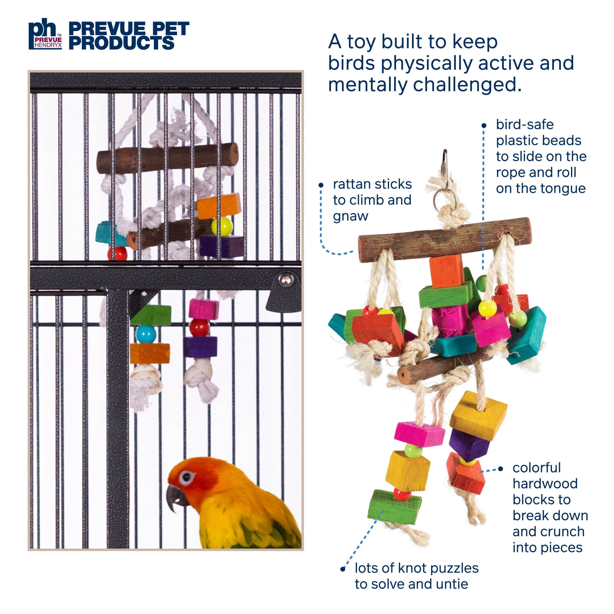 Prevue Pet Products Big Birds and Parrots 4 Piece Toy Bundle, Multicolor Wood and Mixed Materials