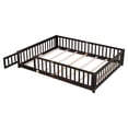 thumbnail image 4 of Queen Size Floor Bed with Fence for Kids, Wood Montessori Toddler Bed Frame with Door and Slats Support, Queen Size Platform for Girls and Boys, Espresso, 4 of 8