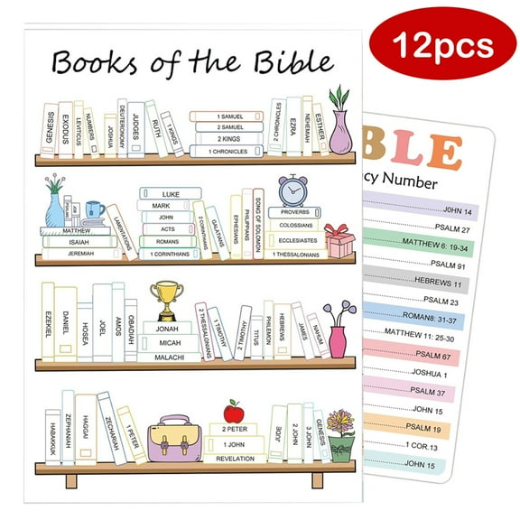 12pcs Books of The Bible Sticker Bible Emergency Numbers Sticker Books of The Bible Book Shelf Nutrition Facts Sticker Tracker Dashboard Sticker