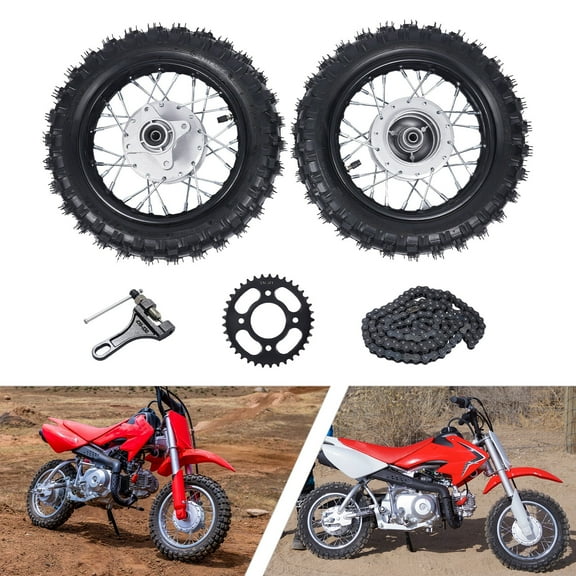 2.5-10 Front and Rear Wheel Tire Assembly for Honda CRF50 XR50 BBR KLX Dirt Bike Black Silver