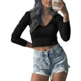 thumbnail image 5 of KelaJuan Women Short Shirt, Long Sleeve Solid Color Crop Party Street Spring Fall Short Wrapped Tops, 5 of 6