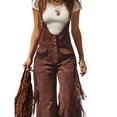 thumbnail image 3 of Women's Fringe Wide-Leg Overalls Jumpsuit with Adjustable Straps and Pockets, 3 of 6