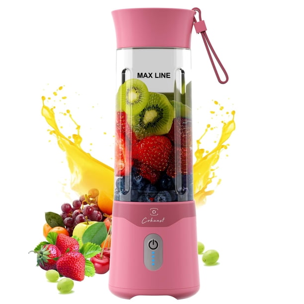 Licuadora portátil COKUNST 530 ml, recargable por USB, 6 cuchillas, rosa
