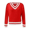 thumbnail image 4 of Women's V Neck Sweater Trendy Striped Pullover Knit Preppy Sweaters Color: Red Size: XS, 4 of 5