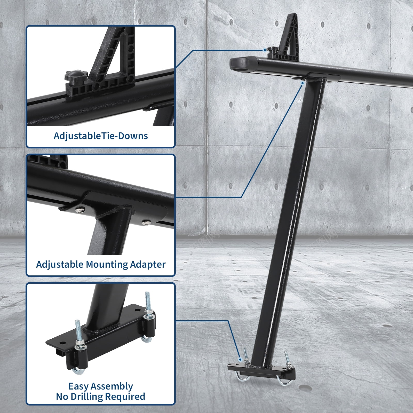 Heavy Duty Adjustable Aluminum Truck Ladder Rack for Pickup Bed – 1000 lbs Capacity, 35-71 Inch, Global No-Drill Fit, 8 J-Bolts, Iron Legs – Fits Kayaks, Ladders, Surfboards, Contractor – Black