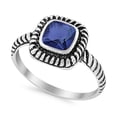 thumbnail image 3 of Princess Cut Oxidized Design Blue Sapphire CZ Ring 925 Sterling Silver Size 9, 3 of 6