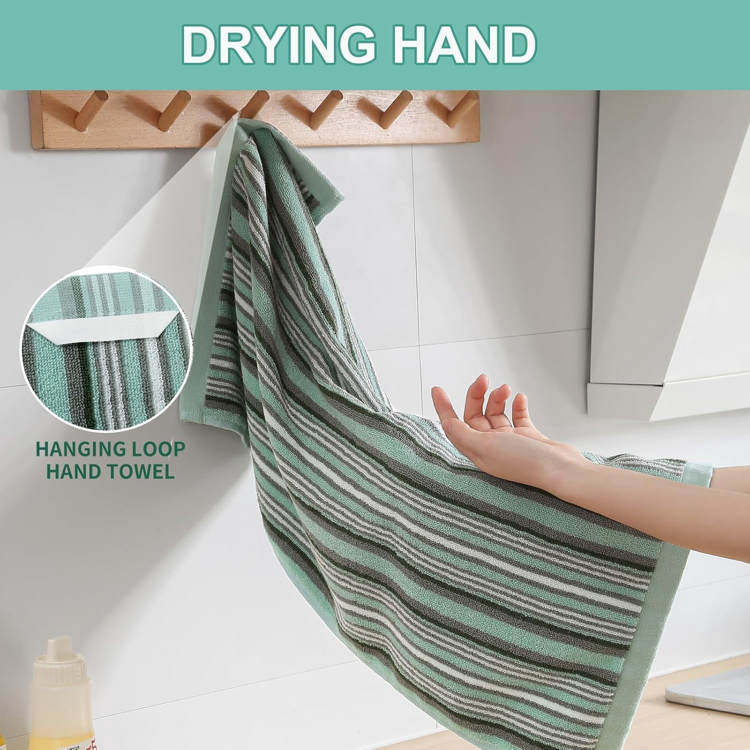 KitchenKey Premium Cotton Kitchen Dish Towels for Drying Dishes,Large Long Kitchen Hand Towels, Thick Highly Absorbent Dish Clothes Tea Towel Sets with Hanging Loop, 16" X 26", 4 Pcs, Green