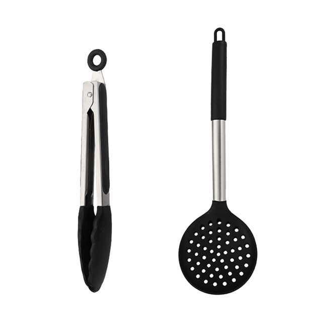 Utensilios de cocina resistentes al calor, utensilios de silicona inoxidable fijados para utensilios de cocina antiadherentes, aptos para lavavajillas