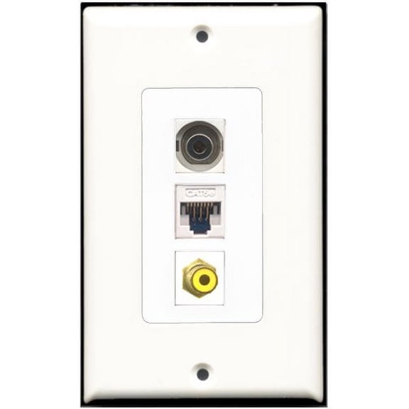 RiteAV - 1 Port RCA Yellow 1 3.5mm 1 Cat5e Ethernet White Wall Plate Decorative